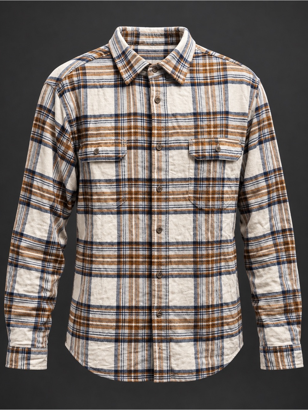 George Cream Brown Plaid Flannel Shirt Size XL